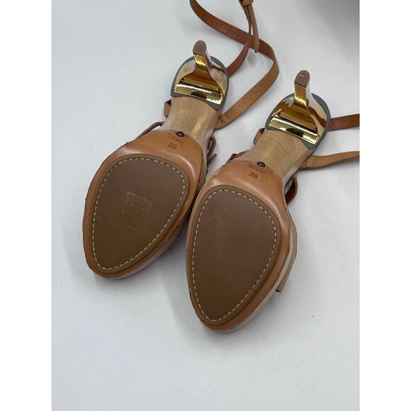 Lanvin‎ 2012 ETE "Opanca" Tan Buckle Strap Gold Wood Platform Stilettos 39/8-8.5 - Picture 7 of 12